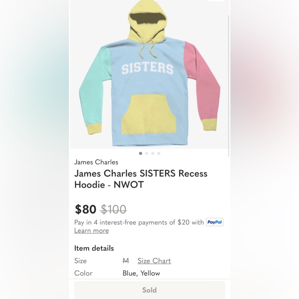 JAMES CHARLES SISTERS RECESS HOODIE IN BLUE YELLOW PINK SIZE XL NWOT - Picture 9 of 9